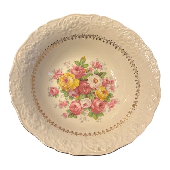 Vintage Edwin M. Knowles Floral Bowl – 22K Gold Trim – Made in USA - Picture 2 of 8